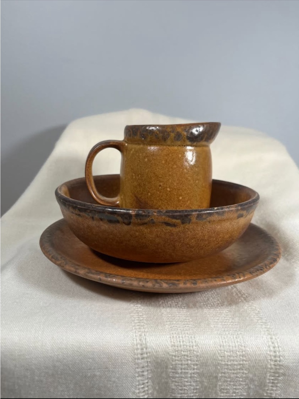 Vintage McCoy Pottery Brown Stoneware Mug Bowl Plate Set Rustic MCM